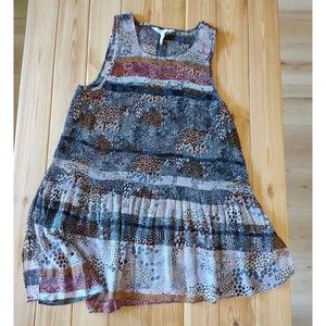 BCBGeneration Sheer Tunic Top Large L Tank Top Asymetrical Pleated Blouse Boho